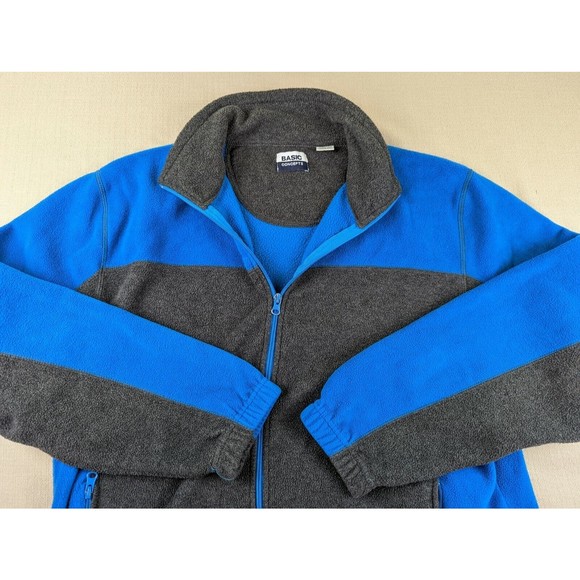 Basic Concepts Mens Sz L Fleece Jacket Long Sleeve Collared Full Zip Blue Black - Picture 2 of 8